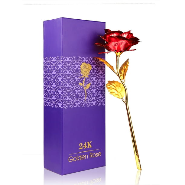 Chapado En Oro De Tallo Largo Flor De Rosa Artificial Romántico Día De San Valentín Amante Regalo Adornos Para El Hogar 24K Eigraketly HA024592-05