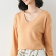 thumbnail image 1 of Knit Sweaters for Women Solid Color V Neck Sweaters Loose Fit Korean Style Versatile Layering Fall Winter Long Sleeve Pullovers Top Orange XL, 1 of 4