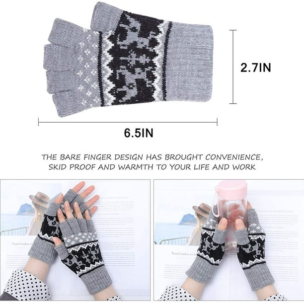 Fingerless Gloves - Womens Winter Warm Gloves Half Finger Mittens Knitted  Gloves Wool Mittens For Cold Weather Windproof 