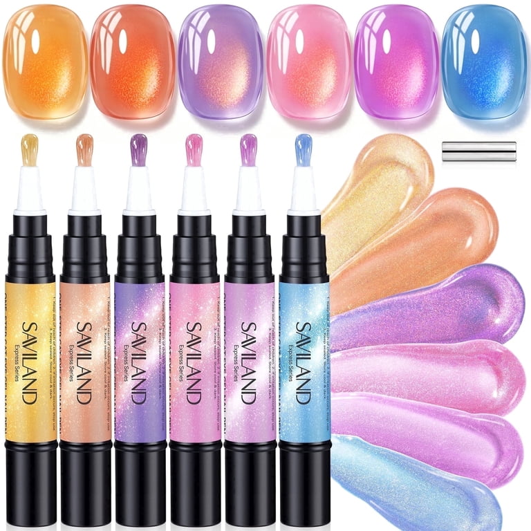 Saviland Cat Eye One-Step Gel Nail Pens, 6 Colors, 4 ml photo 1