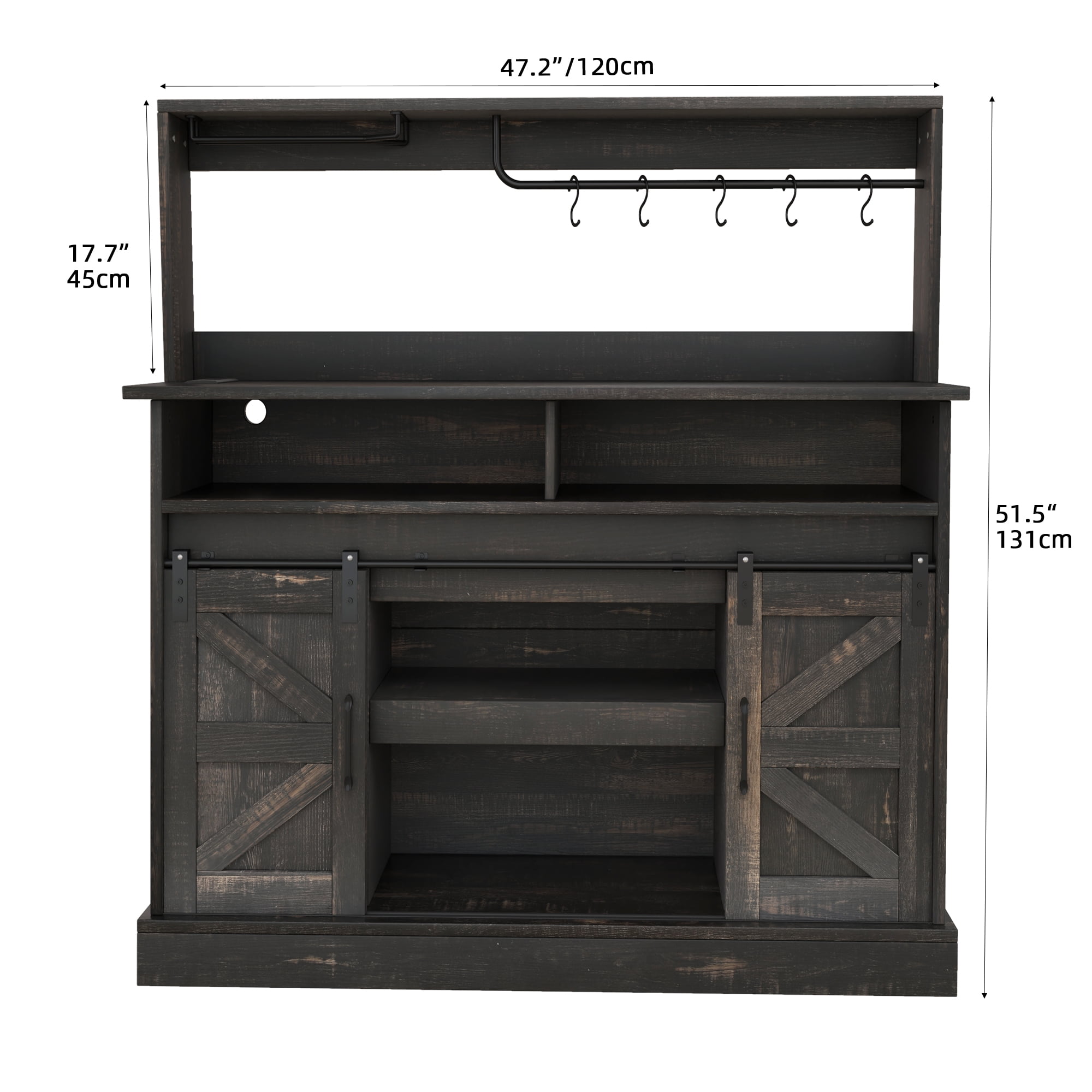 Uforic 47" Farmhouse Coffee Bar Cabinet, Sideboard Buffet with Power Outlets & Sliding Barn Doors, White