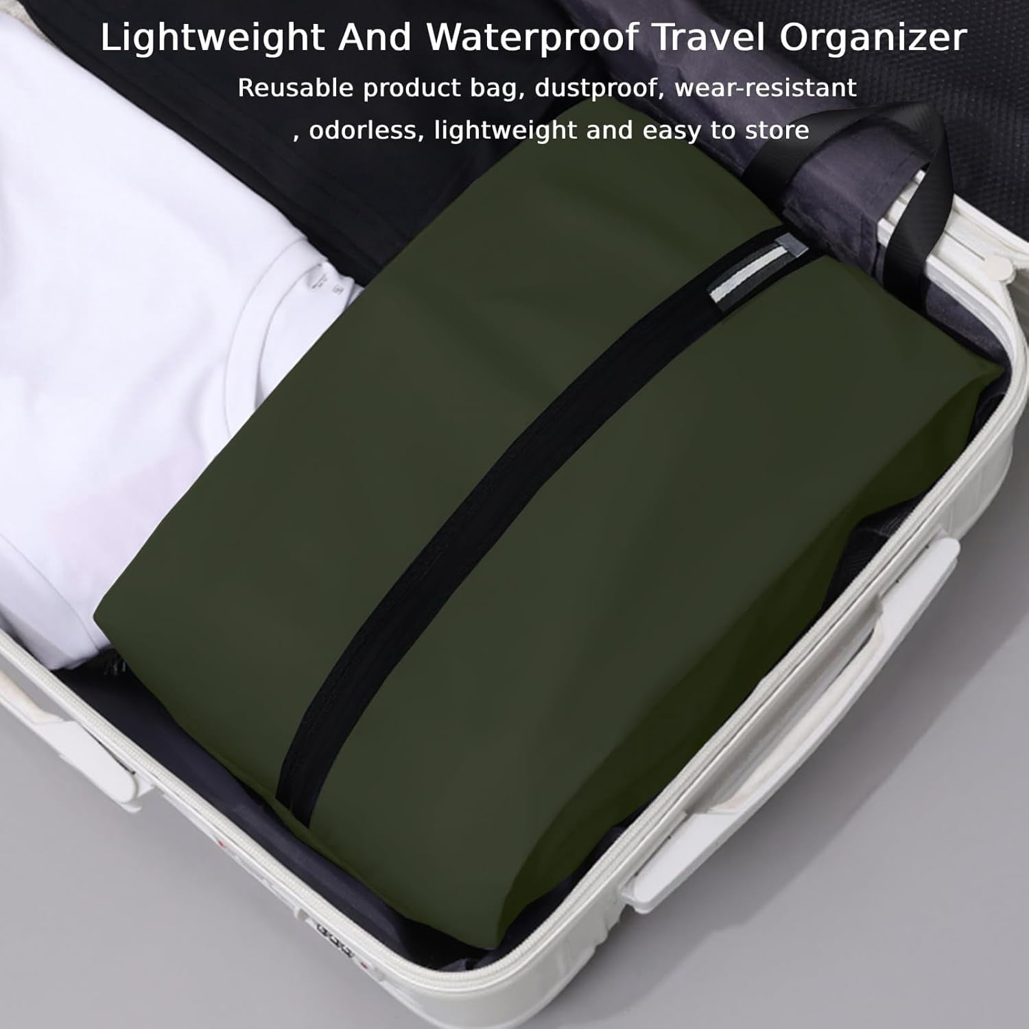 Shoe Bags for Travel  Odor Absorbing Lightweight Golf Soccer Shoe Storage Organizer Pouch with Smooth Zipper and Handle, Portable Travel Essentials (Dark Green, 1-Pack)