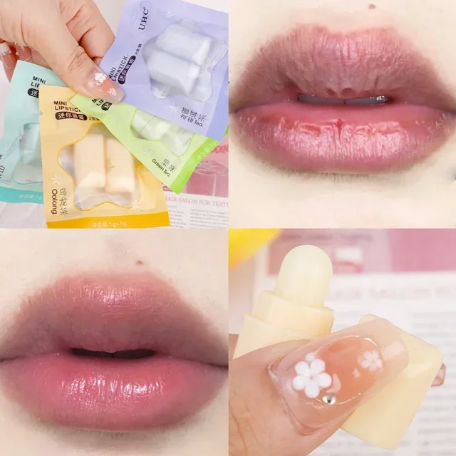 Mini bálsamo labial hidratante de té, antiseco, fácil de llevar, nutrición duradera, bonito brillo de labios, cuidado diario, 2 unidades por juego