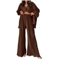 thumbnail image 1 of Yuyuzo Womens Fall 2 Piece Sets Button down V Neck Long Sleeve Shirts with High Waisted Pants Solid Color, 1 of 5