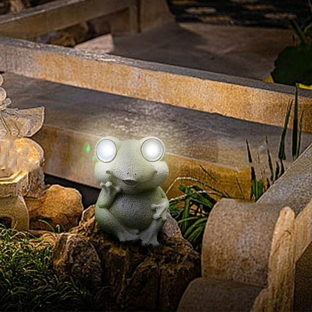 Estatua de rana para decoración de jardín al aire libre | Figura de resina con luz LED solar | Adorno de jardín pintado a mano a prueba de agua | Eficiencia energética | Acento de estanque de patio