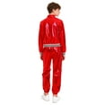 thumbnail image 6 of Hansber Kids Boys Girls Shiny Metallic Long Sleeve Bomber Jacket with Pants Hip Hop Jazz Dance Outfit Red 6, 6 of 7