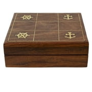 Travel Tic Tac Toe Carry Box Board Game Anchor Ship Wheel Decor