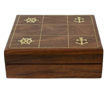 Travel Tic Tac Toe Carry Box Board Game Anchor Ship Wheel Decor