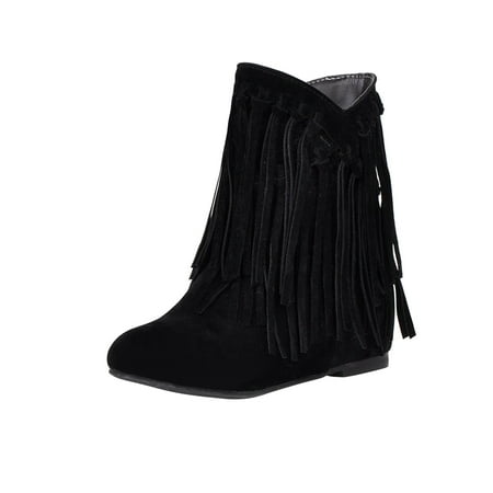 

Tepsmf Cowboy Womens Winter Boots Women s Boots Mid Heel Pointed Toe Boots Slip-on Shoes Warm Boots Ankle Boots Soild Tassel Retro Shoes Cowboy Boots