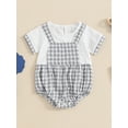 thumbnail image 2 of Nygoyerh 3M 6M 9M 12M 18M Baby Boys Girls Summer Cute Romper Classic Plaid Print Patchwork Short Sleeve Jumpsuit Newborn Infant Casual Crew Neck Bodysuit, 2 of 9