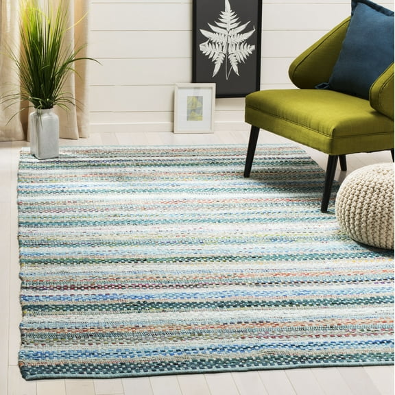 SAFAVIEH Montauk Darion Striped Cotton Area Rug, Aqua/Multi, 5' x 8'