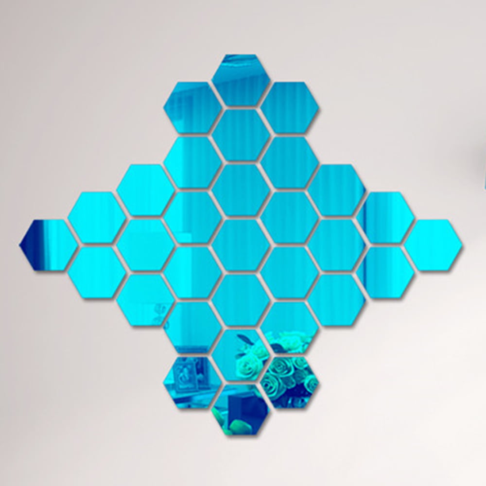 NEW 12pc Blue Reflective Mirror Hexagon Wall Art Decor Acrylic Decal Stickers 