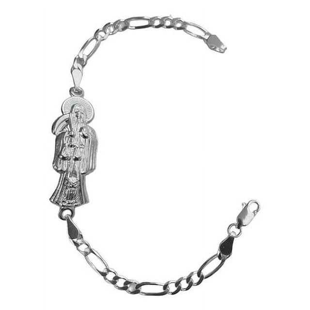 JOYARIS Pulsera Santa Muerte Lisa Esclava Plata Solida Ley 925 Talla Largo/Ancho: 18.5 cm x 4 mm PT-0000701