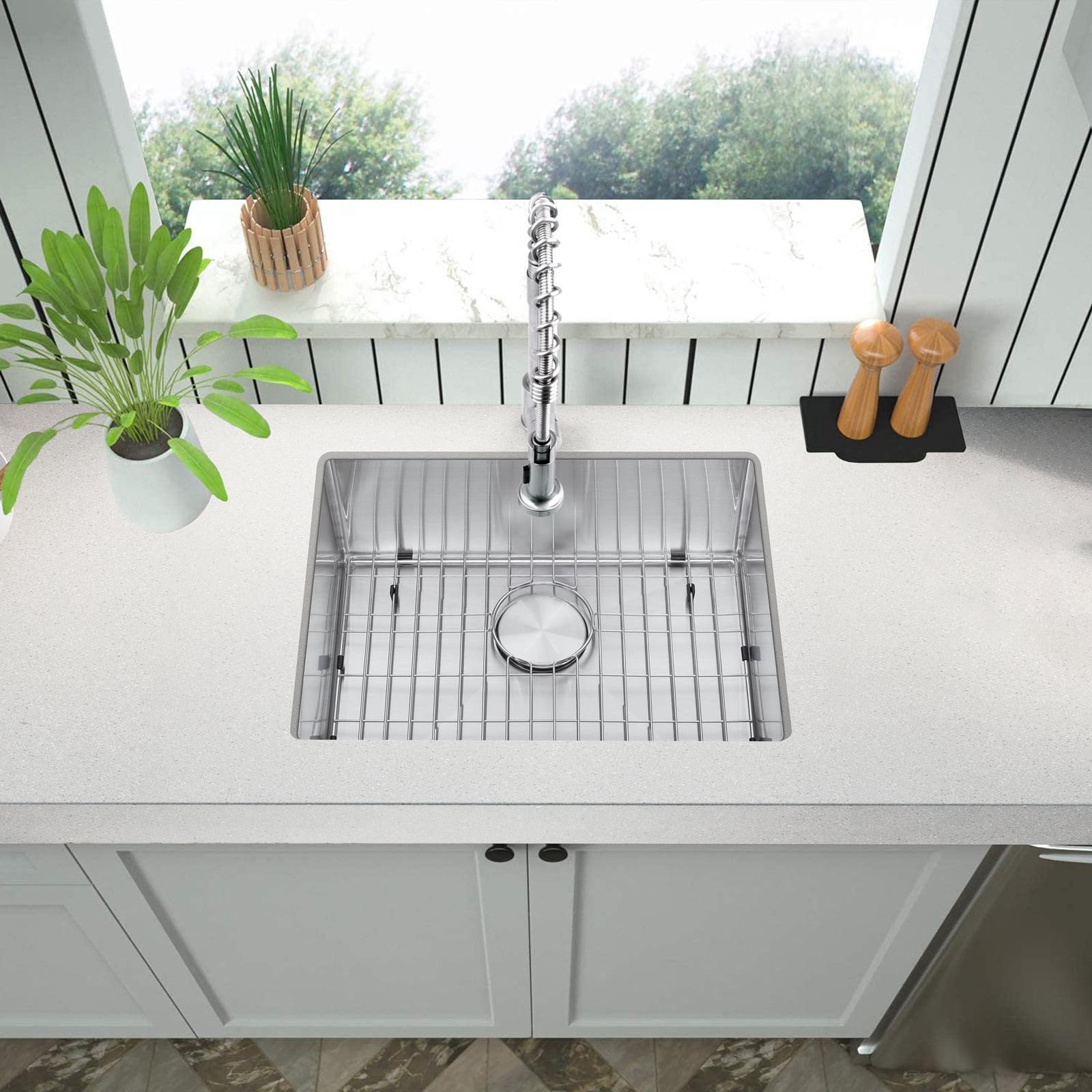 23" Undermount Kitchen Sink and Pull-down Faucet Combo with Drain Assembly with Strainer, Protective Bottom Grid, All in One (23" x 18" x 9")