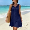 thumbnail image 6 of Summer Dresses for Women Plus Size Sleeveless Casual Round Neck Button Up Dress Solid Color Summer Beach Dress Short Dress, 6 of 8