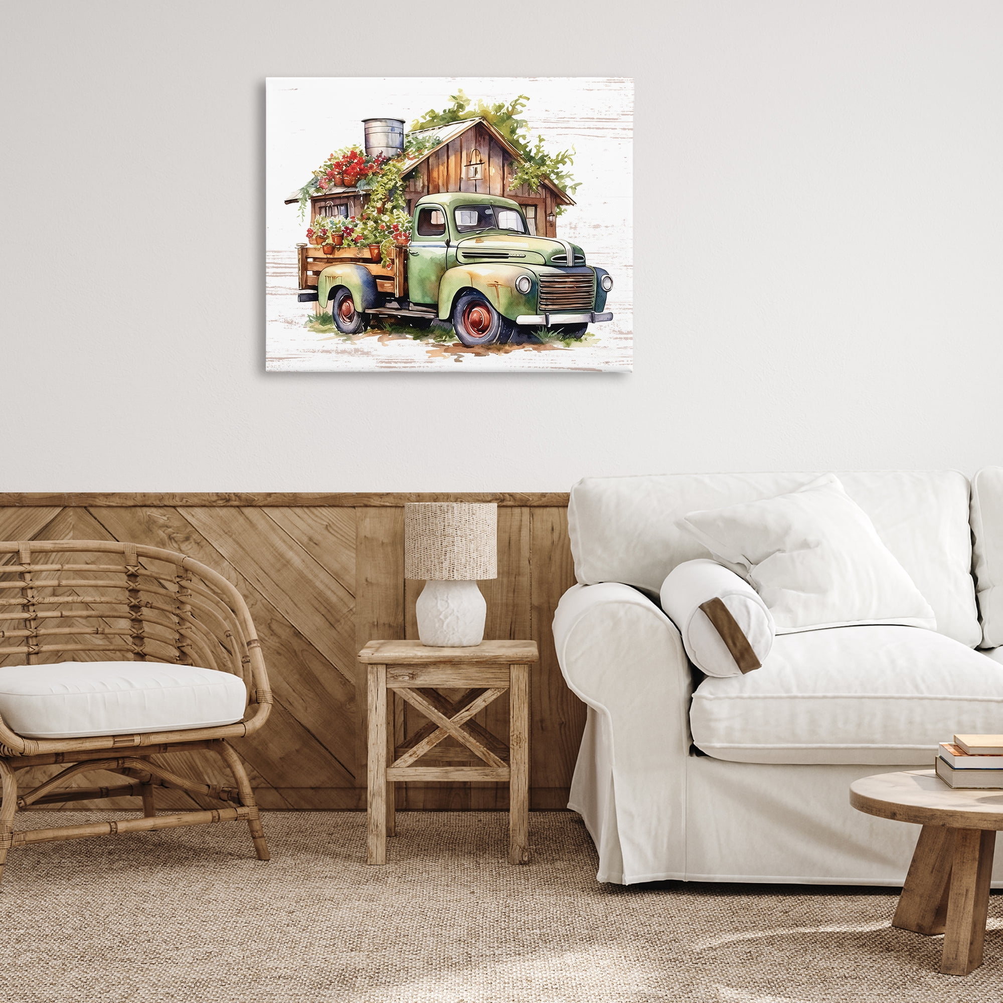 Stupell Industries Rustic Pickup with Greenery Transportation Painting Gallery Wrapped Canvas Art Print Wall Art, 40 x 30