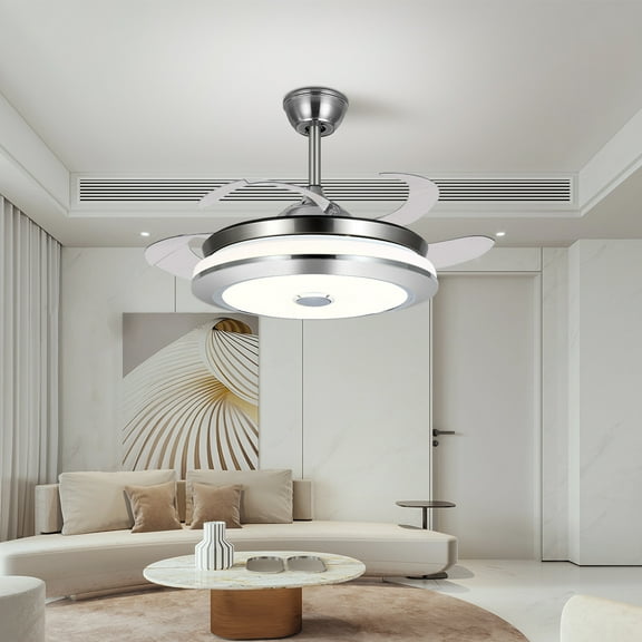 FINE MAKER 36" Bluetooth Ceiling Fan Light Modern Fan With 4 Retracble Blades Silent Fan 3 Colors