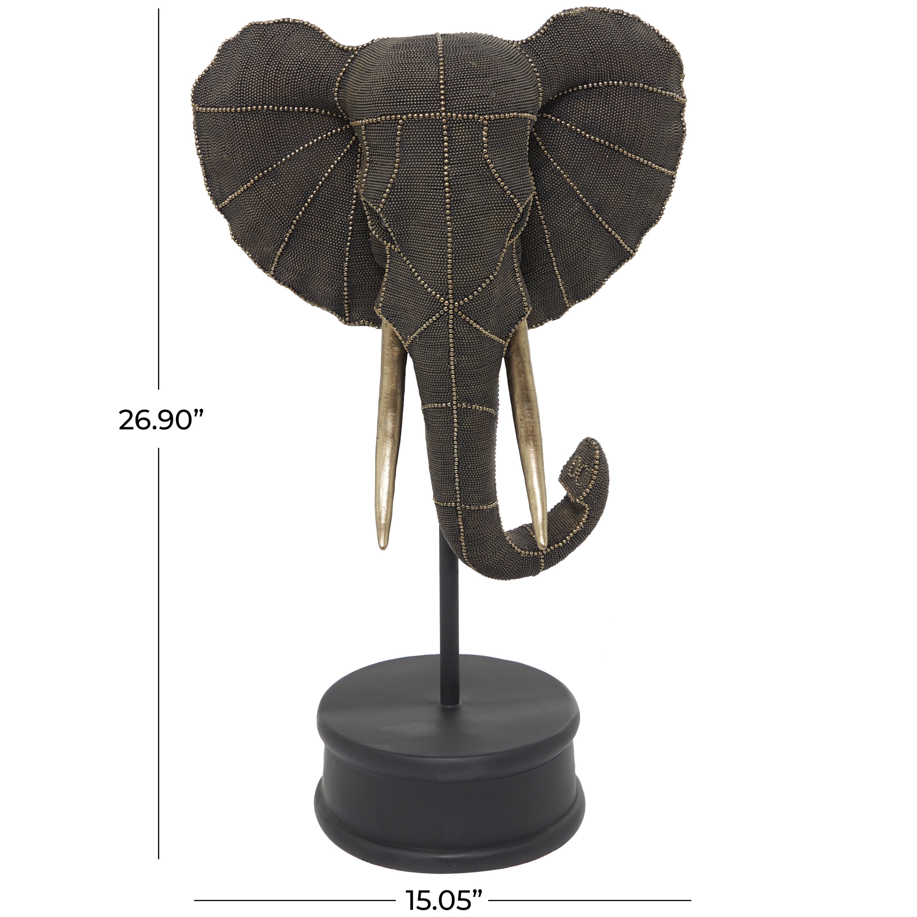 15" x 27" Black Polystone Elephant Sculpture, by DecMode