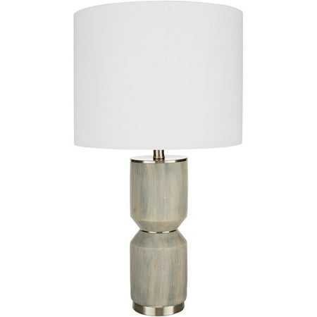 Surya Wells 1-Light Traditional Linen and Metal Table Lamp in White/Gray