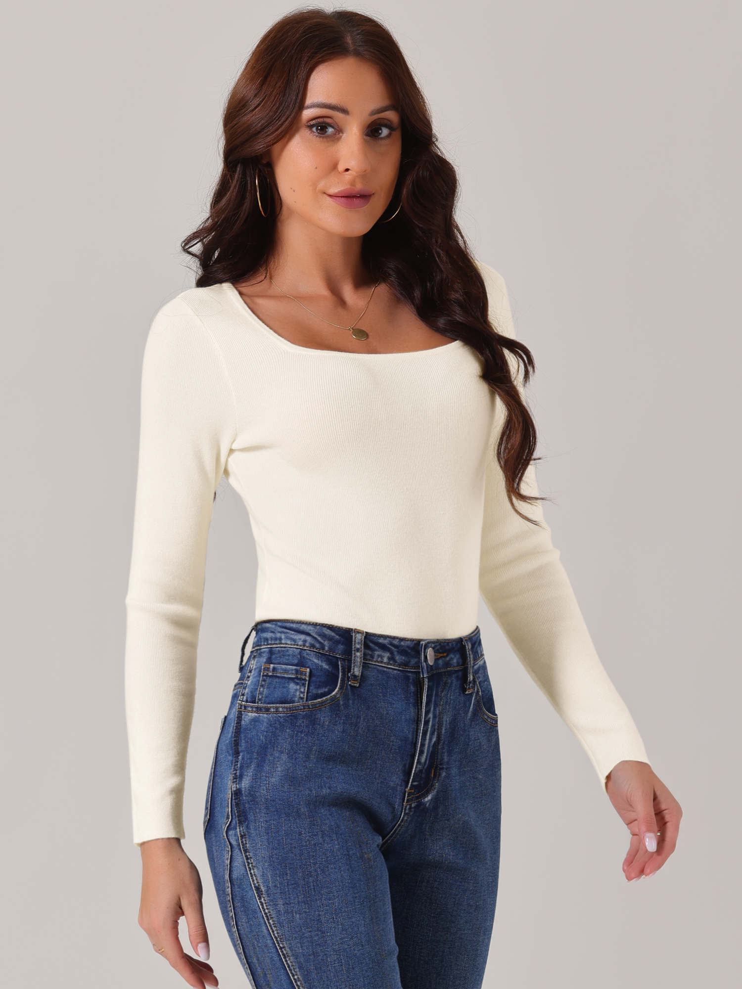 DARING DIVA Square Neck Sweater Bodysuit Blouse Tops XL Beige