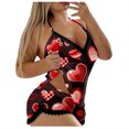 thumbnail image 3 of Valentines Pjs Women Couple Date Ladies Sleeveless Deep V Vest And Shorts 2 Piece Loungewear Heart Festive Gifts Love Print Valentines Date Night Outfits, 3 of 6