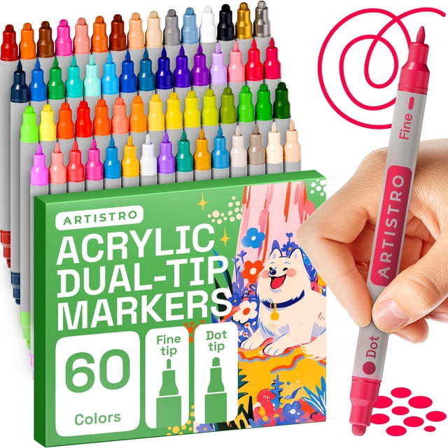 Marcadores de pintura acrílica ARTISTRO de 60 colores con doble punta