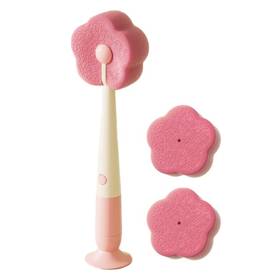 Sylvtty Cleaning Brush with Suction Cup Base Removable Flower Sponge Head Three-in-One Functions Multi-functional Cleaning Brush