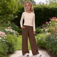 thumbnail image 2 of KVPLBQFD Girls 2 Piece Long Sleeve Fitted Basic Tees + Wide Leg Pant Outfits Kids Fall Fashion School Outfits Teens Y2k Sports Clothes 2026, 2 of 6