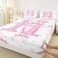 thumbnail image 3 of jejeloiu Personalized Gifts Bowtie Queen Sheet Sets,Bowknot Latter H Flat Sheet,Pink Heart Print Queen Fitted Sheet For Princess,Lightweight Room Decoration,4-Piece, 3 of 7