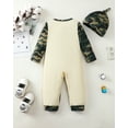 thumbnail image 3 of KIMI BEAR Newborn Baby Boys Romper 0-3 Months Winter Clothing Long Sleeves Color Block Jumpsuit Car Print Camouflage One-piece Overalls with Hat 2pcs Casual Clothing Green, 3 of 8