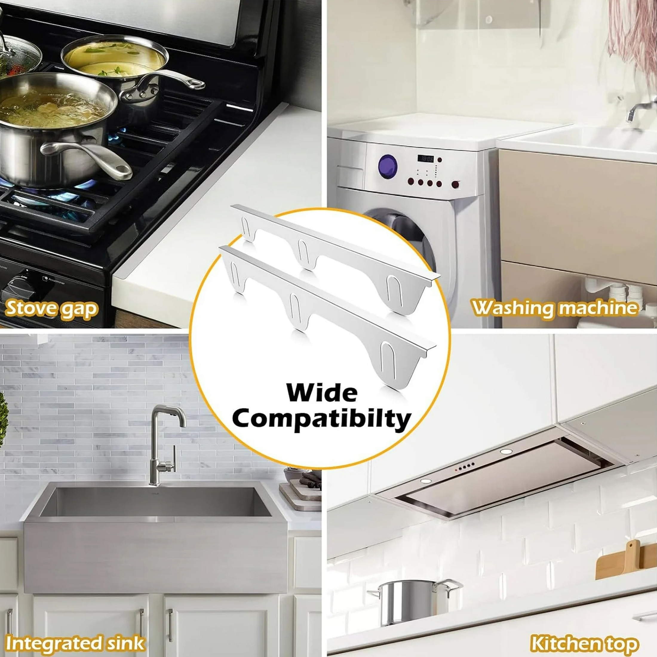 2 Pack Stainless Steel Stove Gap Covers, Stove Gap Filler for Kitchen for Kitchen, (Silver, 23.4"L, 0.74" W)