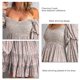 thumbnail image 5 of Vestido de una línea con hombros descubiertos, cuello en V, manga larga, cintura, vestido estampado plisado adelgazante para mujer Albaricoque M, 5 of 6