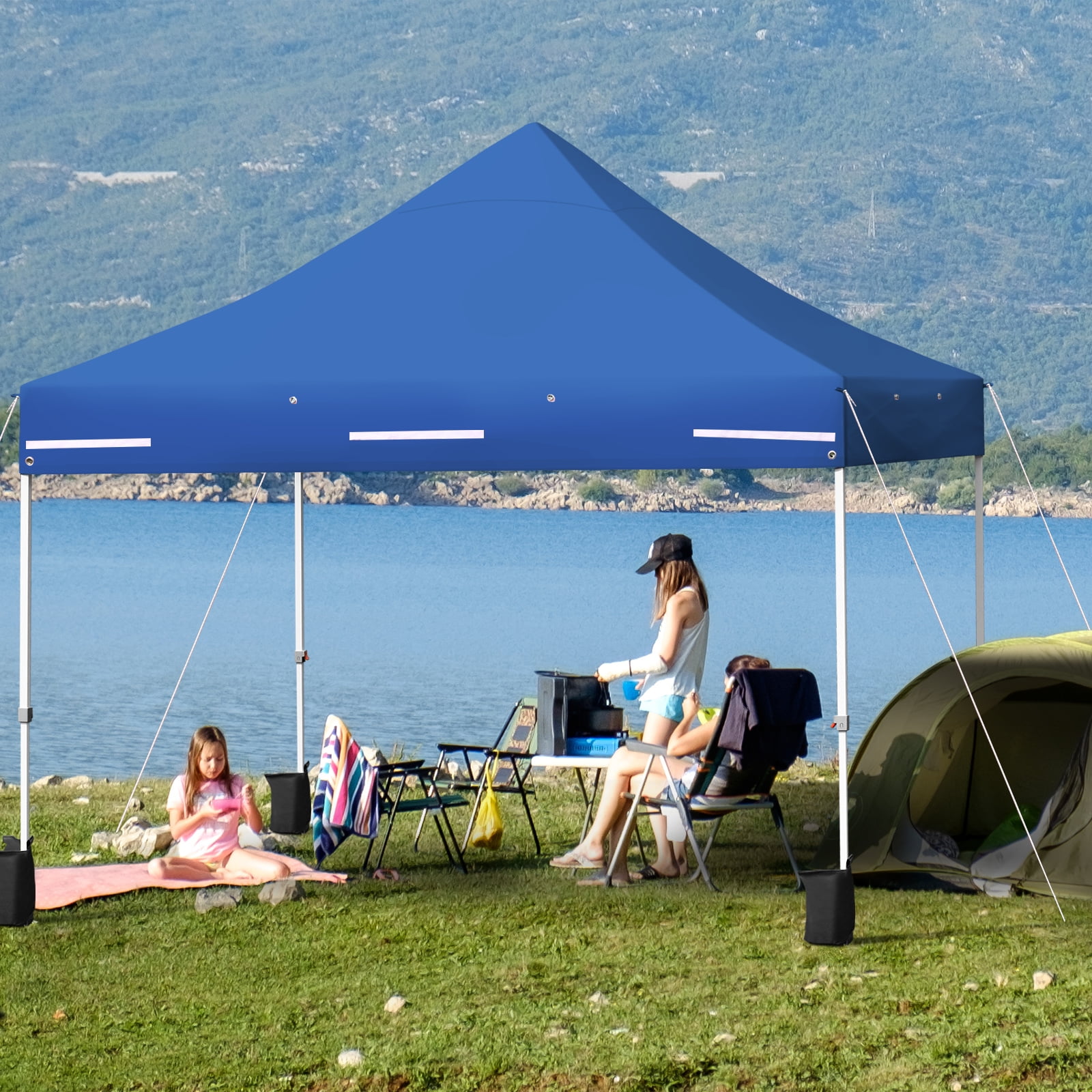 Patiojoy Pop Up Gazebo Tent 17'x10' Adjust Dual Half Awnings Folding Blue