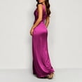 thumbnail image 6 of SAWOBUUN Womens Satin High Slit Maxi Dress Sleeveless V Neck Ruched Bodycon Long Dress for Evening Party Prom Wedding Guest, 6 of 9