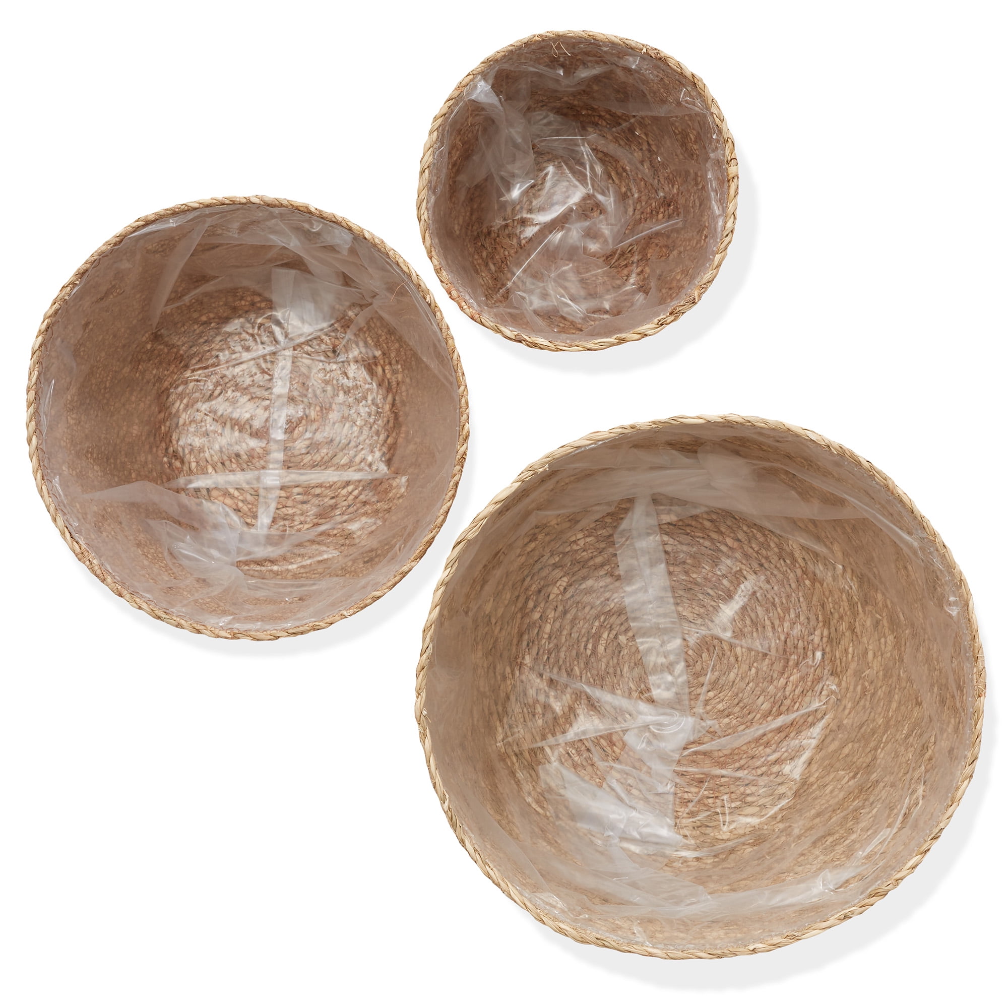 Casafield Set of 3 Seagrass Planter Baskets - Natural, Hand Woven Indoor Flower Pot Covers with Liners for Plants, Succulents, Home Decor