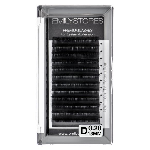 Extensiones de pestañas EMILYSTORES 0,20 mm de grosor D Longitud del rizo 13 mm Pestañas individuales Tamaño único para extensión de pestañas (0,20 D 13 mm)