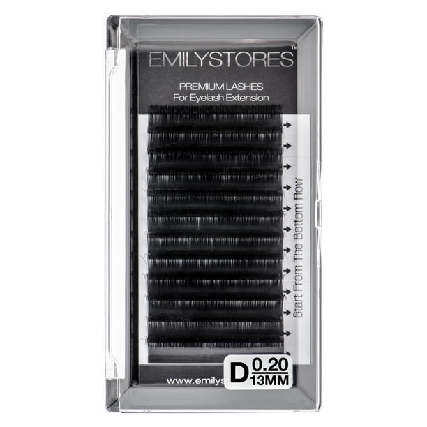Extensiones de pestañas EMILYSTORES 0,20 mm de grosor D Longitud del rizo 13 mm Pestañas individuales Tamaño único para extensión de pestañas (0,20 D 13 mm)
