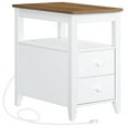 thumbnail image 3 of HOOBRO End Table with Outlets and USB Ports, Bedside Table with 2 Drawers and Storage, Large Capacity Nightstand with Rear Book Holder, Farmhouse Style Living Room, Bedroom White and Walnut WH275UBZ01, 3 of 13