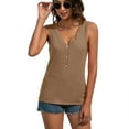 thumbnail image 4 of SWSMCLT Women's V Neck Sleeveless Fashion Vest Soft Top Fall Loose Spring Cozy Elegant Summer Tank Top Coffee Small, 4 of 4