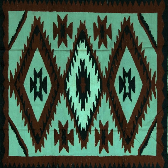 Ahgly Company Machine Washable Indoor Square Abstract Turquoise Blue Modern Area Rugs, 5' Square