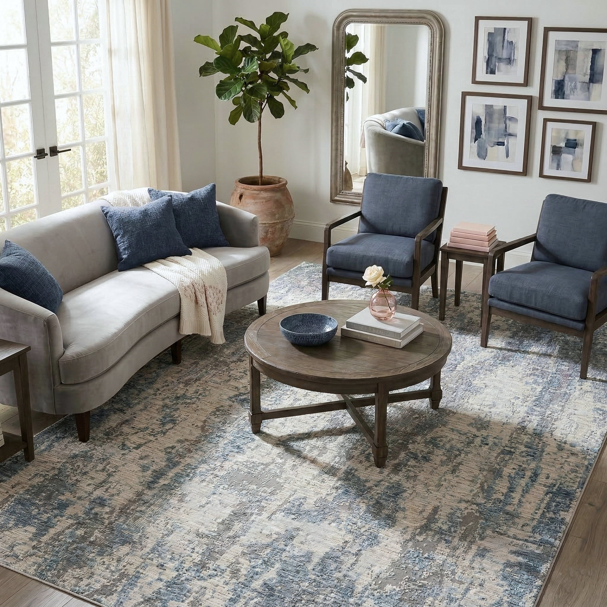 Harlow Hill Alison Ray Abstract Indoor Polyester Area Rug, Gray/Blue, 9' x 12'