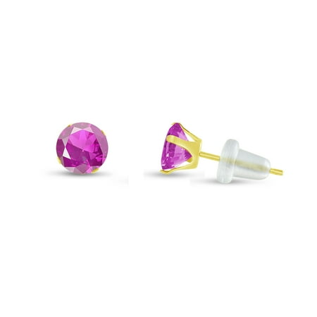 3 Mm Sapphire Heart - Round 3mm 10k Yellow Gold Created Pink Sapphire Stud Earrings, October Birthstone, (0.3 cttw)