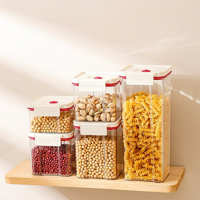 JilgTeok 4 Packs Push-Button Airtight Container Plastic Food Storage Cereal Container Dry Food Dispenser Jar Grain Storage Bin for Flour Sugar Kitchen Pantry Organization Clearance
