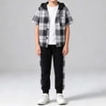 thumbnail image 2 of Loopsun Toddler Boys Fall Casual Outfit Plaid Short Sleeve Hooded Top and Pants Outwear Sets 5-6 Years, 2 of 5