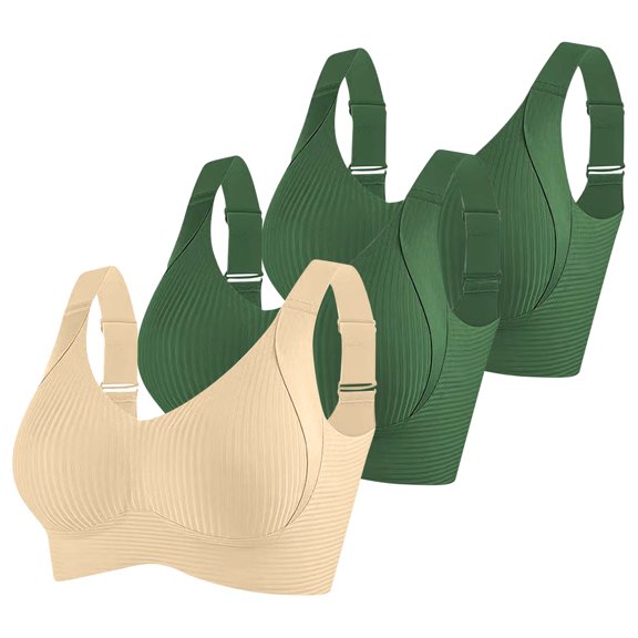 3 Pack Womens Plus Wireless Bras, Full Coverage Medium Support Sports Bra with Adjustable Straps, M-5XL | VerBelle,Beige L