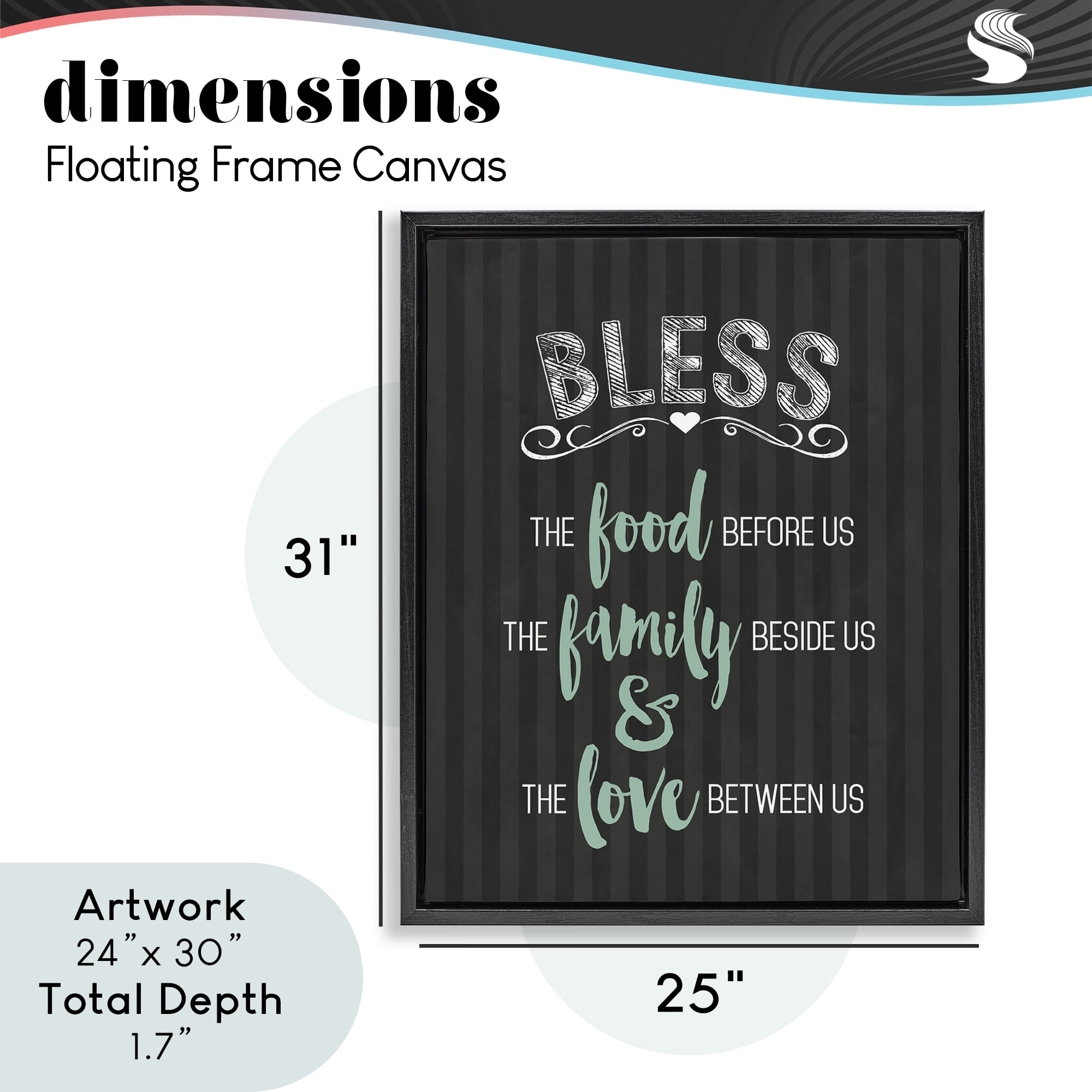 Bless The Food Family & Love Black Framed Floater Canvas Wall Art, design by Lettered and Lined