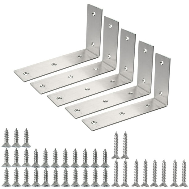 Uxcell 5Pcs 178x100mm Stainless Steel L Shaped Right Angle Brackets with Screws,HighGloss