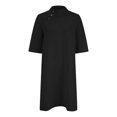 thumbnail image 3 of Casual Stand Collar Button Cotton Linen Solid Color Mid Sleeved Dress Womens Midi Dress Casual Mother of The Bride Dress, 3 of 6