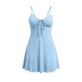 thumbnail image 4 of YHAJDS Womens Nightgown Short Sleeve Soft Sleepshirt V Neck Adjustable Spaghetti Strap Mini Dress, 4 of 6