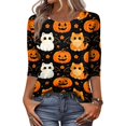 thumbnail image 2 of Halloween 3/4 Sleeve Shirts Ladies' Halloween Top Halloween Shirts for Women Halloween Clothing Cute Halloween Ghost Shirt Halloween Tee Fall Shirts Plus Size Tops Crew Neck T Shirts, 2 of 4